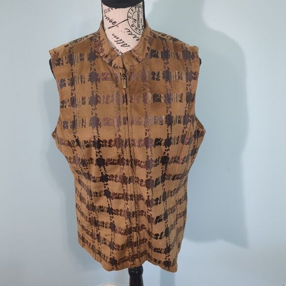 erin featherstone vest medium full zip animal print vest old money vintage - Picture 1 of 6
